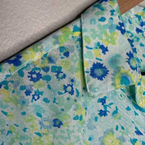 Jane + Delancey Womens Button Up Shirt Small Blue Green Floral Oversized Flowy - Picture 6 of 9